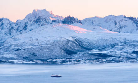 Hurtigruten and mountain panorama