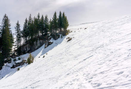Up the steep ski slope
