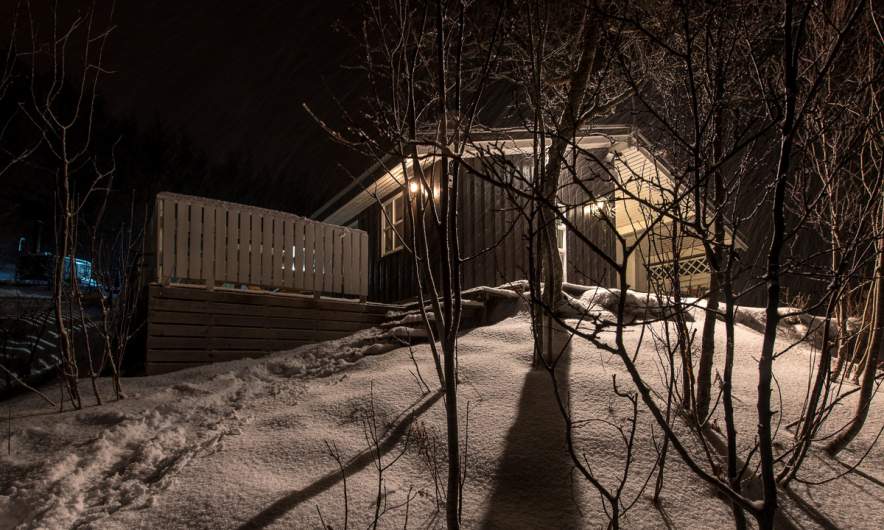 The cabin – now illuminated