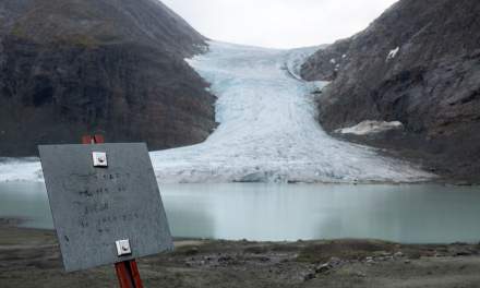 The glacier is melting rapidly