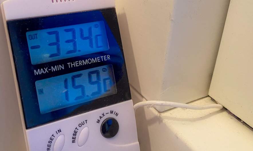 -33.4 °C – personal cold record being at home