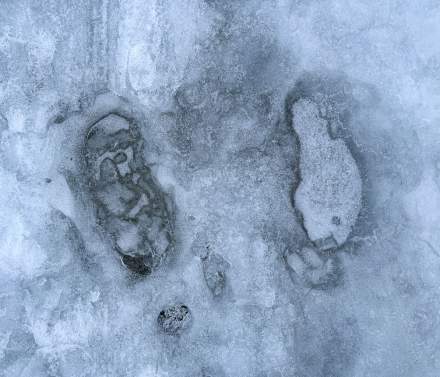 Frozen footprints on icy ways