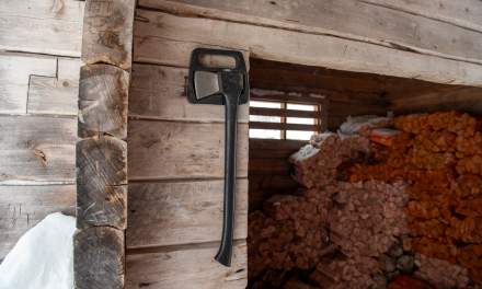 Woodshed with axe