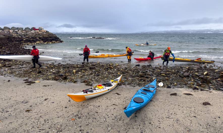 Seven kayakers at Telegrafbukta