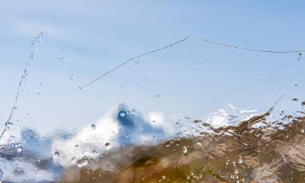 Mountains seen through a pane of ice