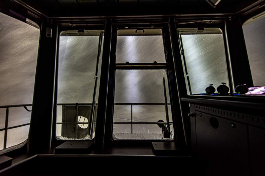 Snow storm in the dark – seen from the bridge